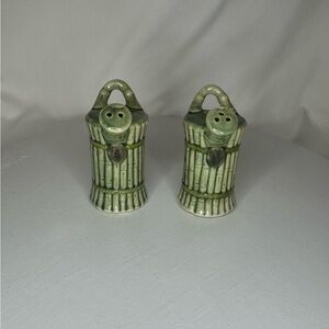 Vintage Green Ceramic Watering Can Salt and Pepper Shakers